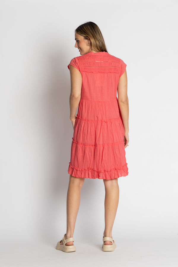 Load image into Gallery viewer, LULALIFE SHAYNA TIERED COTTON DRESS - GERANIUM