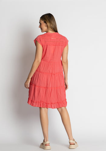 LULALIFE SHAYNA TIERED COTTON DRESS - GERANIUM