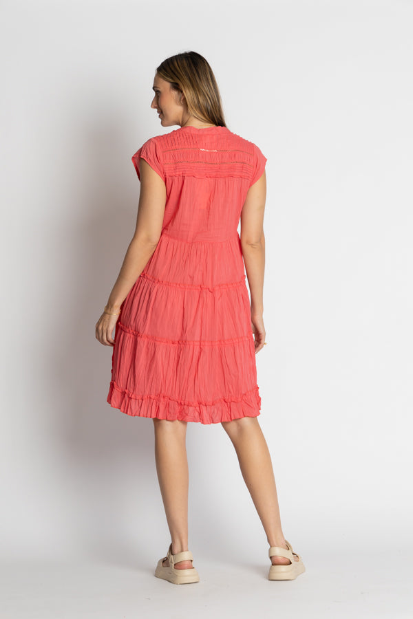 Load image into Gallery viewer, LULALIFE SHAYNA TIERED COTTON DRESS - GERANIUM
