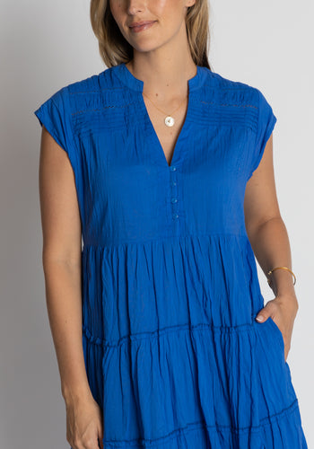 LULALIFE SHAYNA TIERED COTTON DRESS - OCEAN