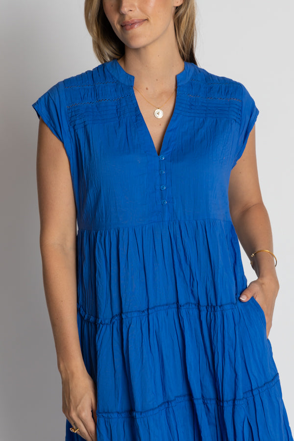 Load image into Gallery viewer, LULALIFE SHAYNA TIERED COTTON DRESS - OCEAN