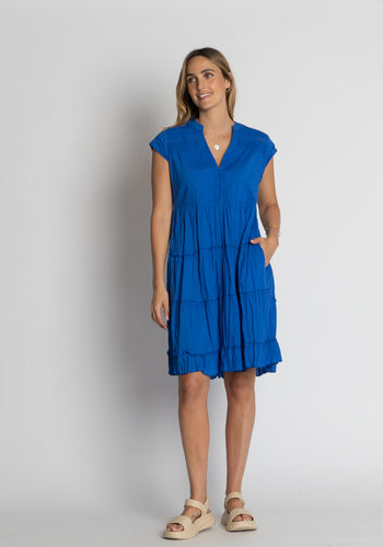 LULALIFE SHAYNA TIERED COTTON DRESS - OCEAN
