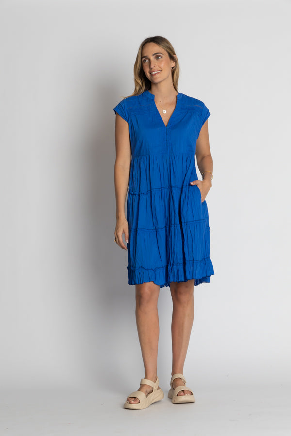 Load image into Gallery viewer, LULALIFE SHAYNA TIERED COTTON DRESS - OCEAN