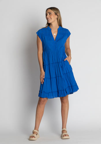 LULALIFE SHAYNA TIERED COTTON DRESS - OCEAN
