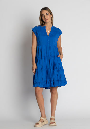 LULALIFE SHAYNA TIERED COTTON DRESS - OCEAN