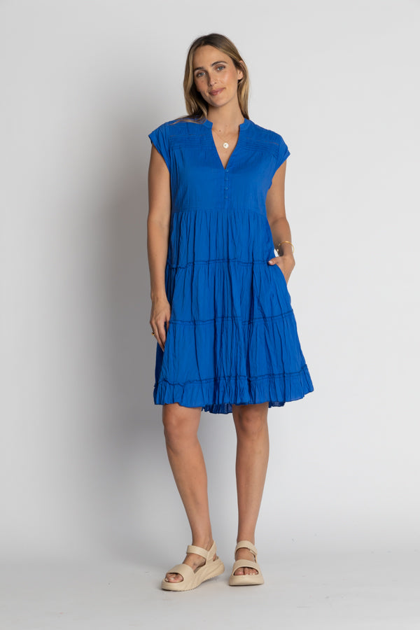 Load image into Gallery viewer, LULALIFE SHAYNA TIERED COTTON DRESS - OCEAN