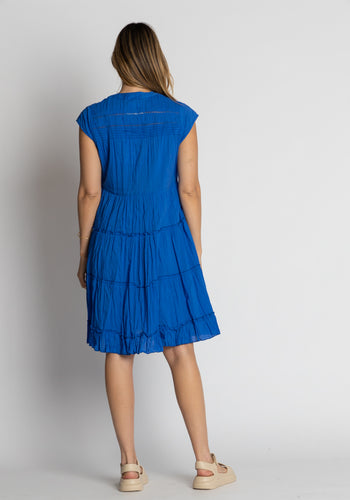 LULALIFE SHAYNA TIERED COTTON DRESS - OCEAN