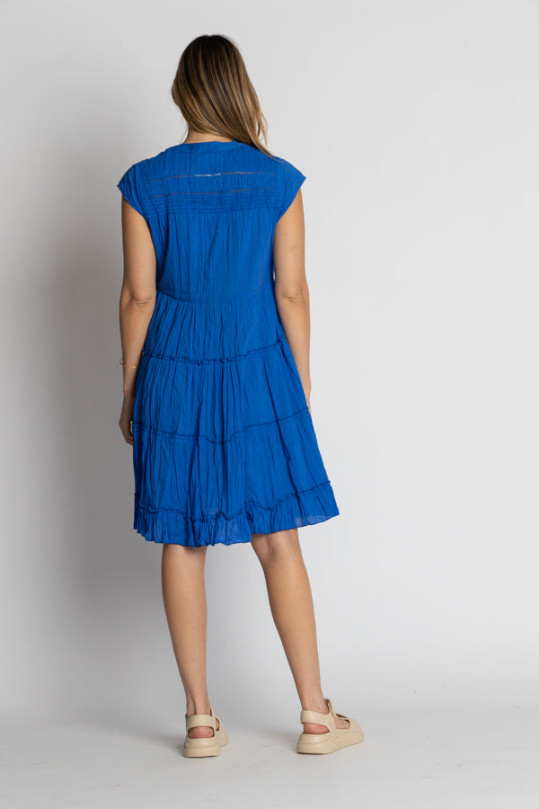 Load image into Gallery viewer, LULALIFE SHAYNA TIERED COTTON DRESS - OCEAN