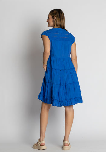 LULALIFE SHAYNA TIERED COTTON DRESS - OCEAN