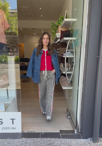 HATTIE LIGHT LEOPARD RACER JEANS - RED HEART STRIPE