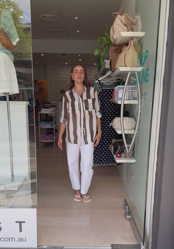 SHAE BUTTON THROUGH SHIRT - CHOCOLATE & WHITE STRIPE