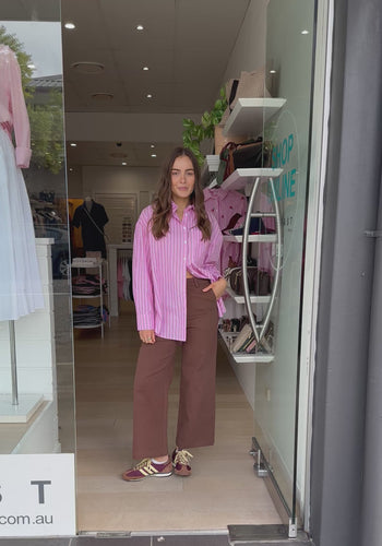 FEATHER + NOISE EMILY SHIRT - PINK BURGUNDY STRIPE