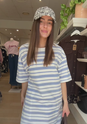 CERES LIFE CLEO MINI TERRY DRESS - WHITE & AZURE STRIPE