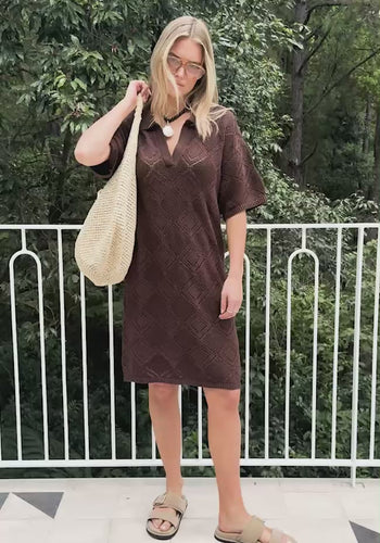 CERES LIFE DAISY DIAMOND KNIT MINI DRESS - CHOCOLATE
