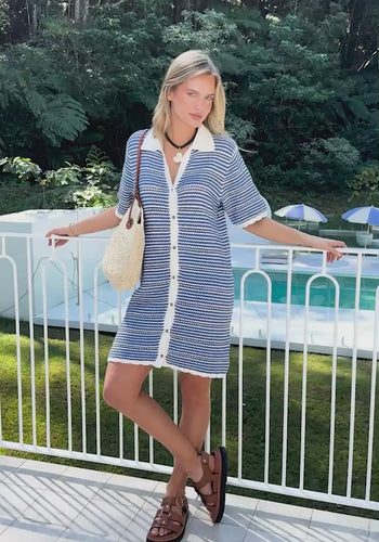 CERES LIFE NALA KNIT MINI DRESS - SUMMER BLUE STRIPE