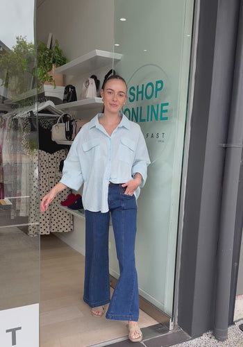 AUBREY OVERSIZED BUTTON THROUGH SHIRT - BABY BLUE
