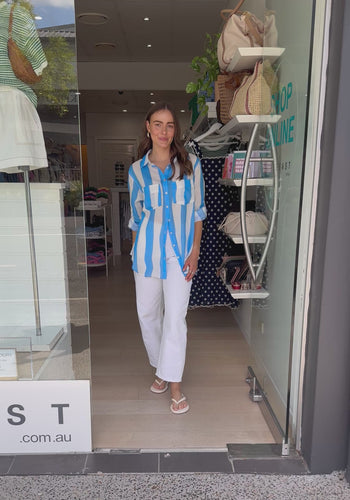 SHAE BUTTON THROUGH SHIRT - BLUE & WHITE STRIPE