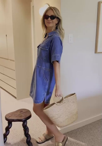 CERES LIFE SIDE POCKET BOXY DRESS - FRESH INDIGO