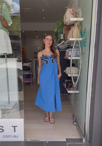 ALICE EMBROIDERY DETAIL MAXI DRESS - BLUE