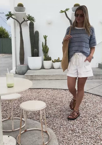 CERES LIFE NINA BOXY KNIT TEE - SUMMER BLUE STRIPE