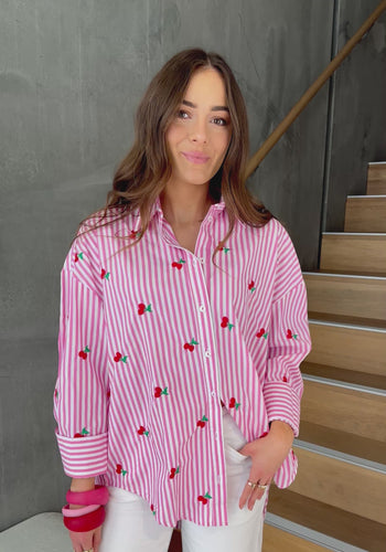 KIMMY BUTTON THROUGH SHIRT - PINK STRIPE