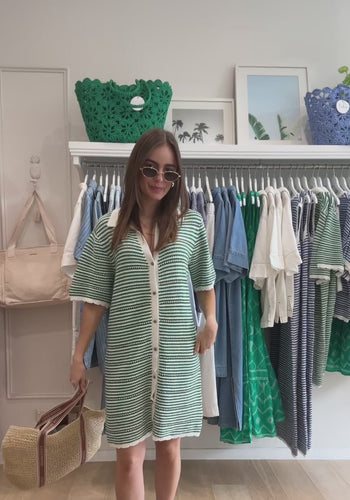 CERES LIFE NALA KNIT MINI DRESS - KELLY GREEN STRIPE