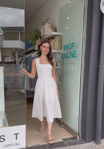 ARLA FITTED BODICE MIDI DRESS - WHITE