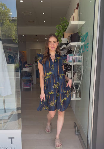 LULALIFE BADIRA RUFFLE DRESS - NAVY PALM