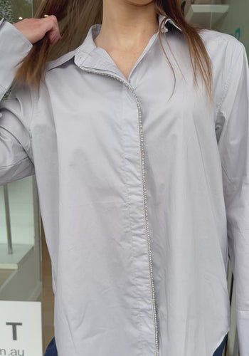 GRACIE DIAMANTE TRIM SHIRT - SILVER