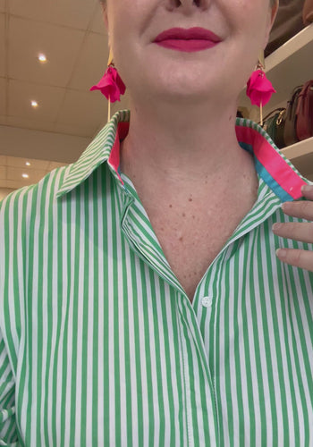 BONNIE BUTTON THROUGH BLOUSE - GREEN STRIPE