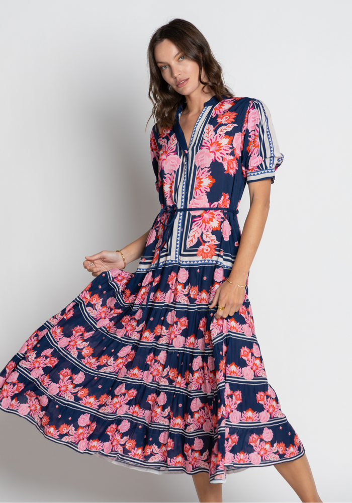 Load image into Gallery viewer, LULASOUL LADERA MIDI DRESS - NAVY PRINT