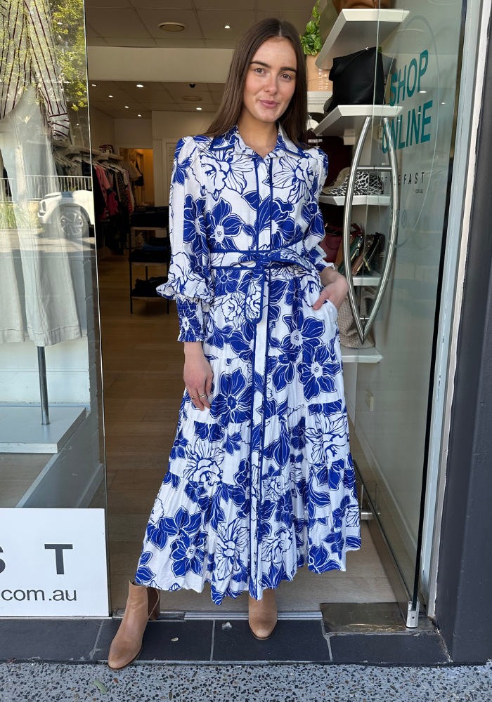 JULIE TIERED MAXI DRESS - BLUE PRINT