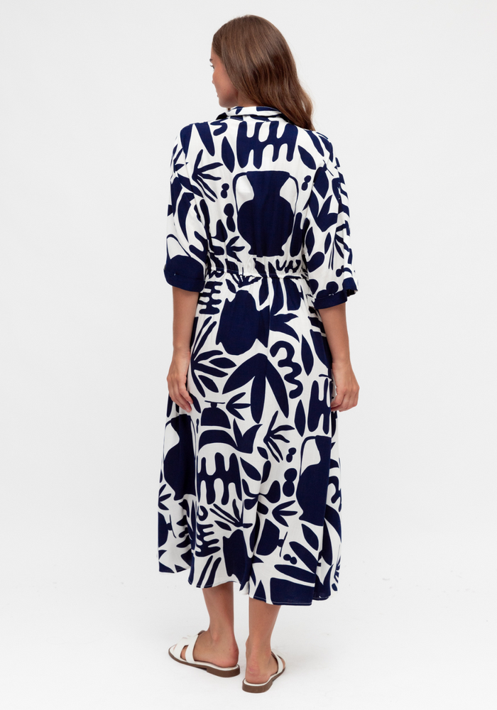 Load image into Gallery viewer, MIRAGE MIDI DRESS - NAVY PRINT