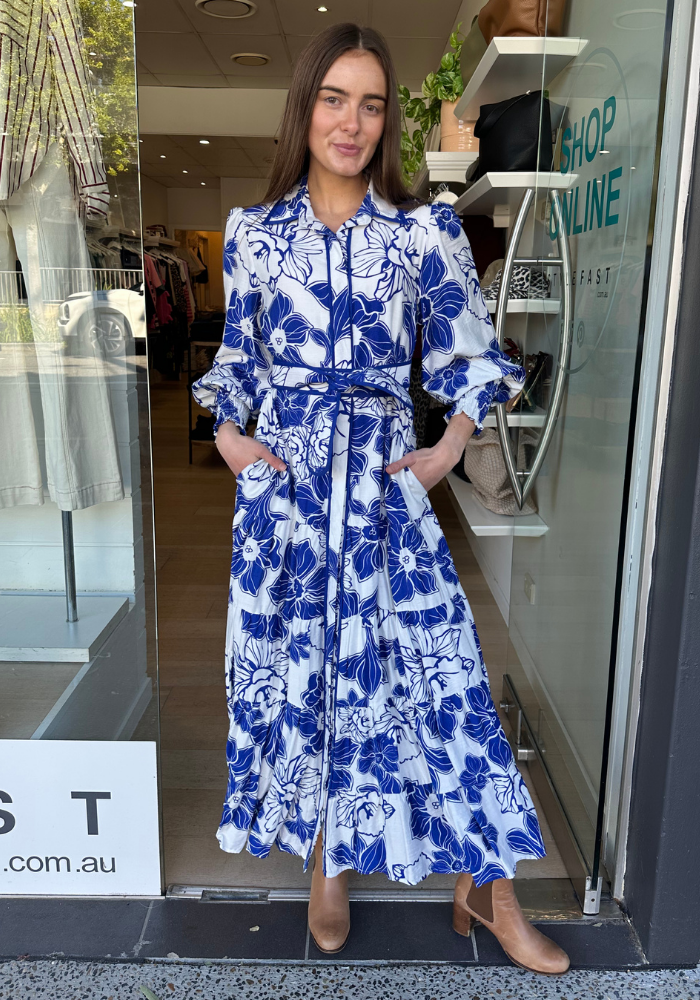 JULIE TIERED MAXI DRESS - BLUE PRINT