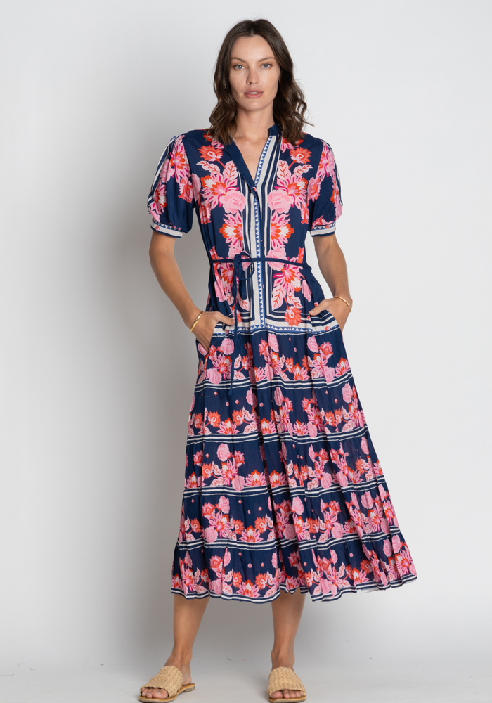 Load image into Gallery viewer, LULASOUL LADERA MIDI DRESS - NAVY PRINT