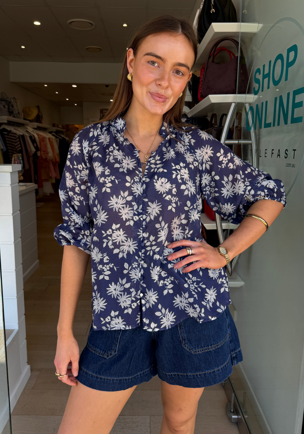 LOTTIE BLOUSE - NAVY PRINT