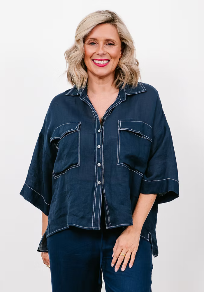 HARPER LINEN SHIRT - NAVY