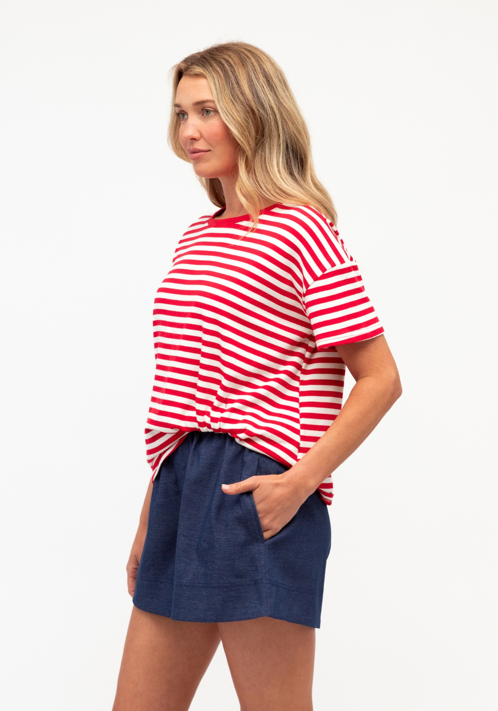 JESSIE EASY TUCK TEE - RED/WHTE STRIPE