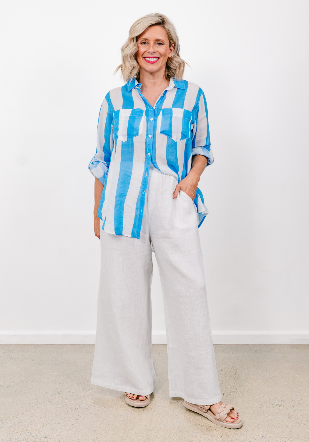SHAE LINEN SHIRT - BLUE/WHITE STRIPE