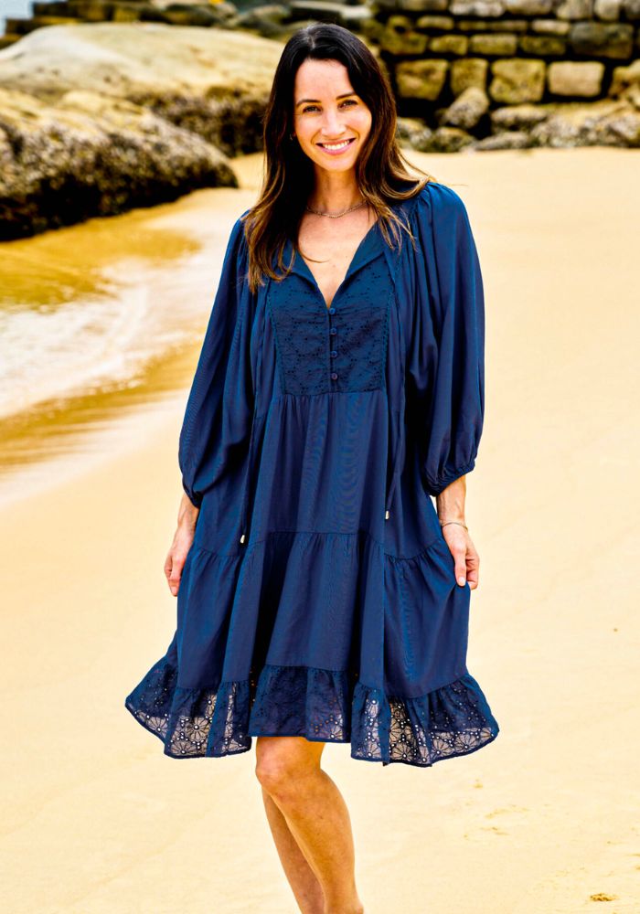 Load image into Gallery viewer, HONOR BATWING SLEEVE MINI DRESS - NAVY