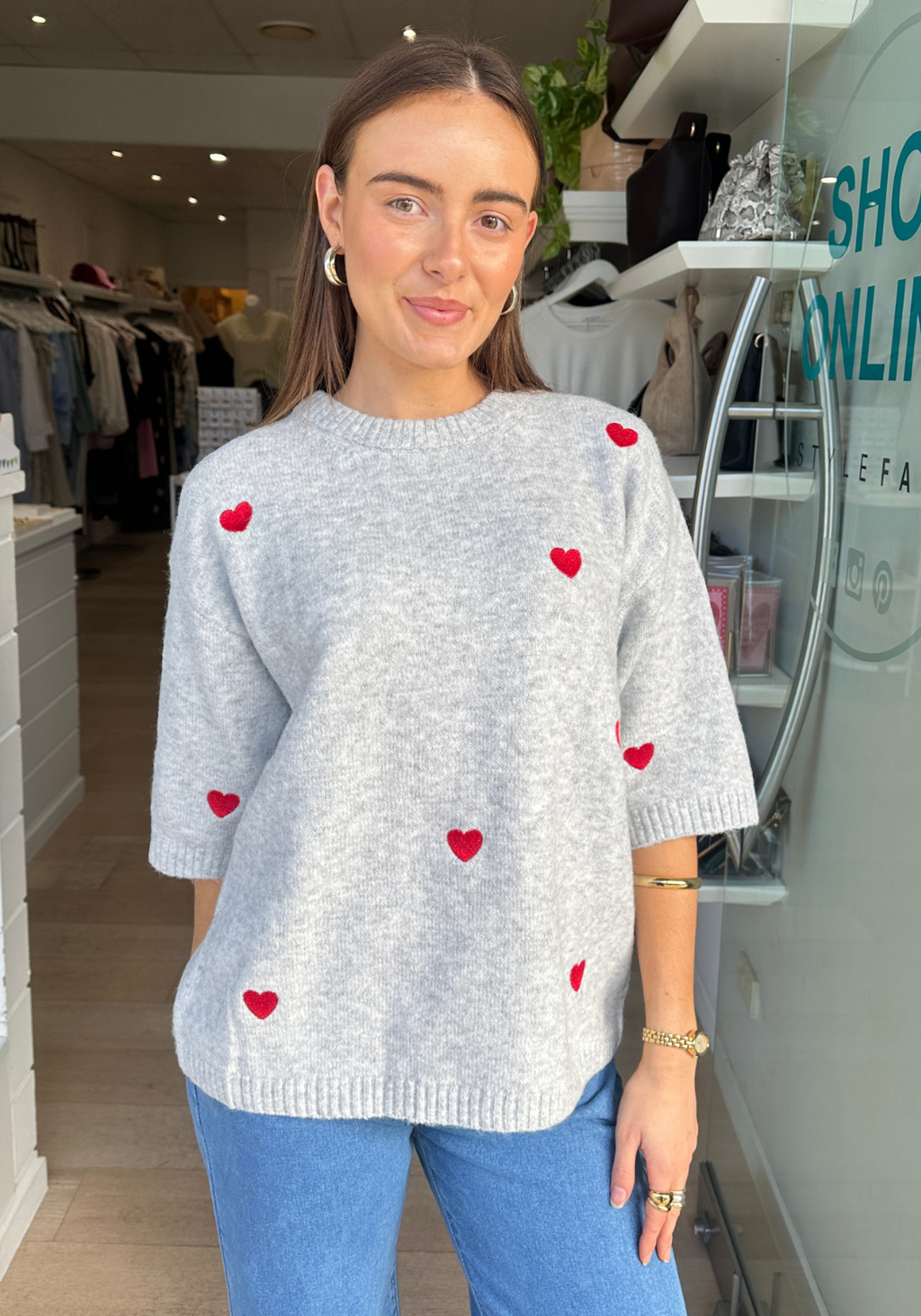 LOTTIE EMBROIDERED HEART KNIT - GREY