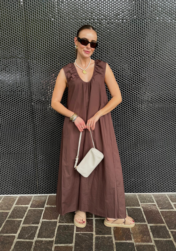 DAHLIA A LINE MAXI DRESS - CHOCOLATE