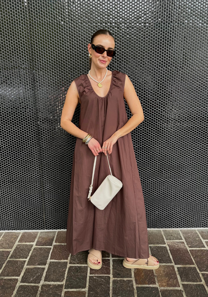 DAHLIA A LINE MAXI DRESS - CHOCOLATE