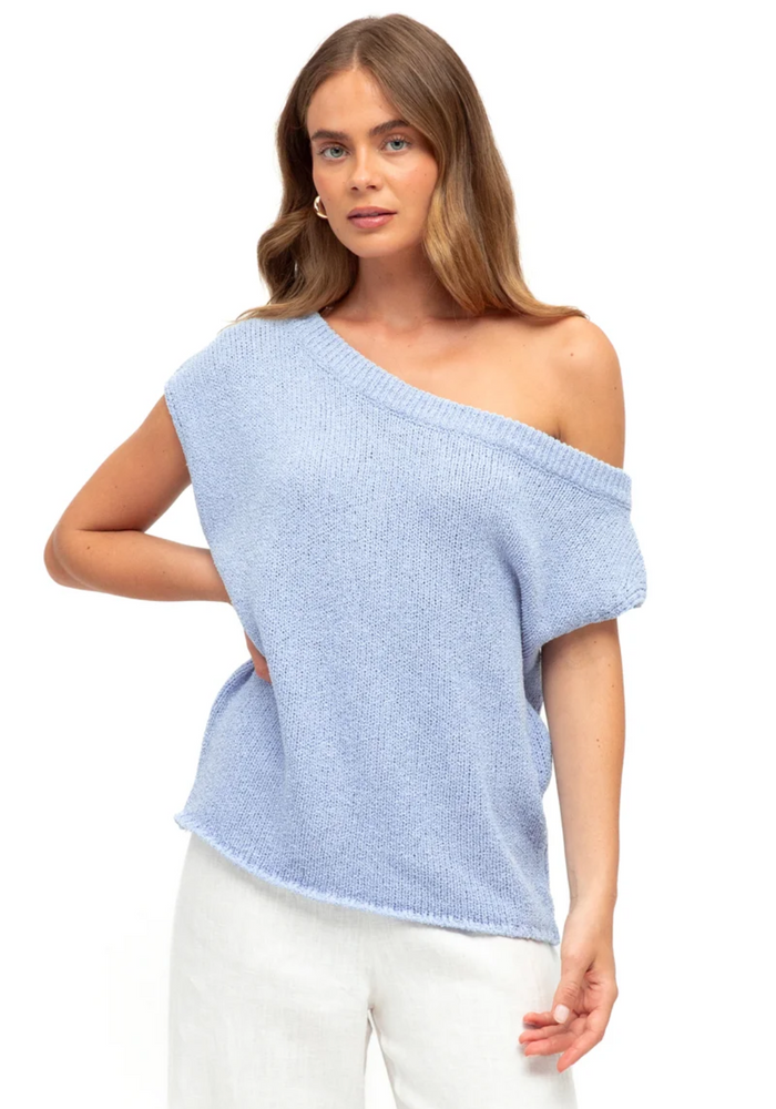 MADISON OFF THE SHOULDER KNIT TOP - SKY BLUE