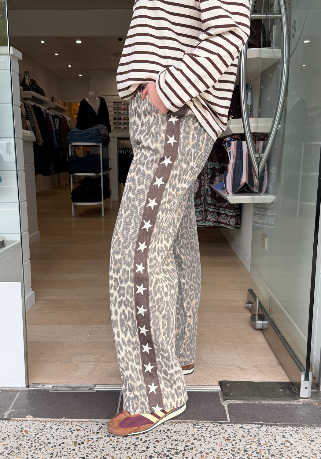 ROMY LEOPARD RACER JEANS - CHOCOLATE STAR