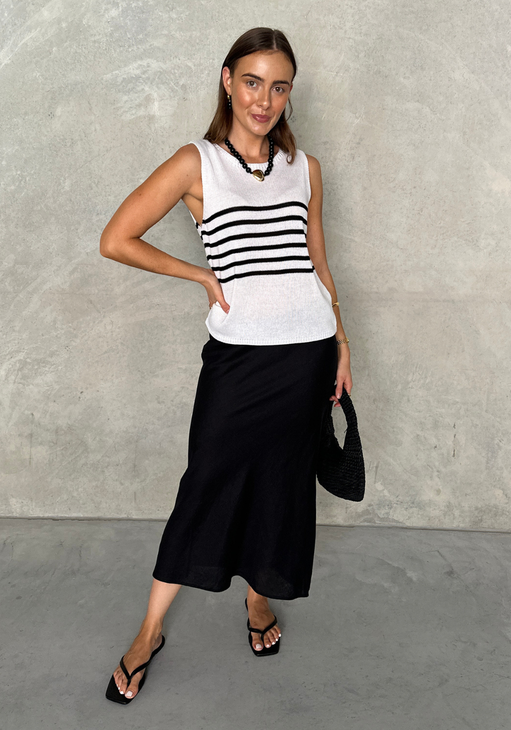 SABINE LINEN SLIP SKIRT - BLACK