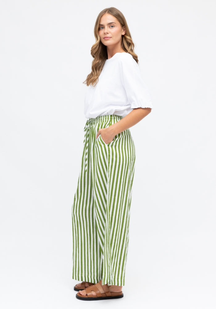 Load image into Gallery viewer, ALISON COTTON PANT - GREEN STRIPE