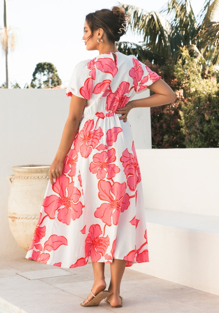 Load image into Gallery viewer, PALOMA MIDI DRESS - PINK FLORAL