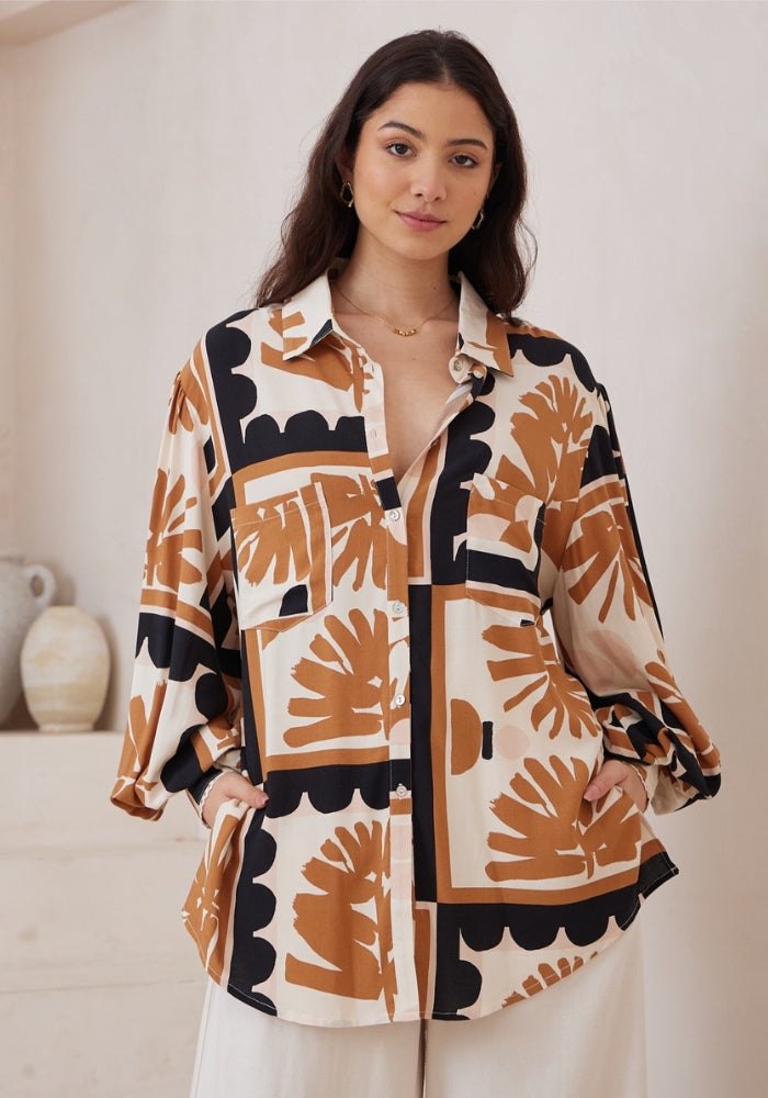 Load image into Gallery viewer, ALBA BUTTON THROUGH SHIRT - NEUTRAL PRINT
