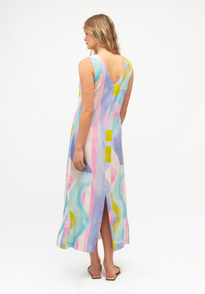 SUNSET RIPPLE MIDI DRESS - MULTI PRINT